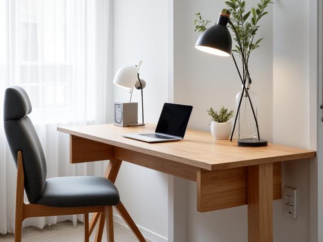 Escritorio ergonómico de madera en oficina de Chamberí